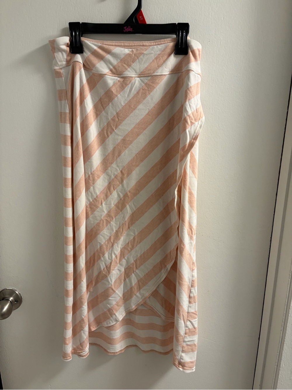 Athleta Peach & White Striped Faux-Wrap Midi Skirt Size S